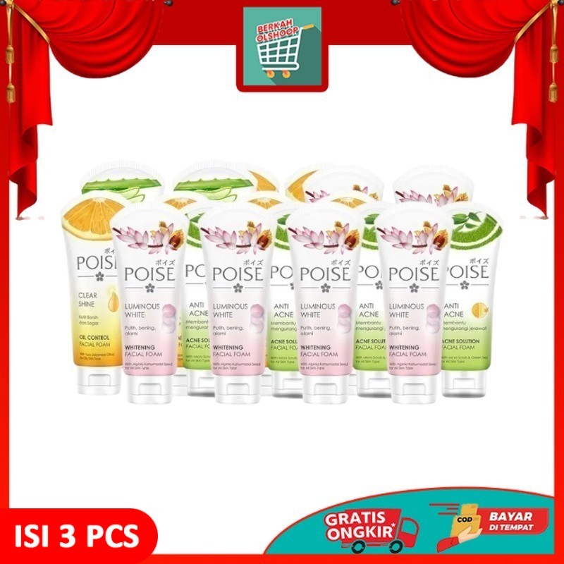 COMBO PAKET ISI 3 POISE FACIAL FOAM 100GR SABUN PEMBERSIH WAJAH ALL VARIAN