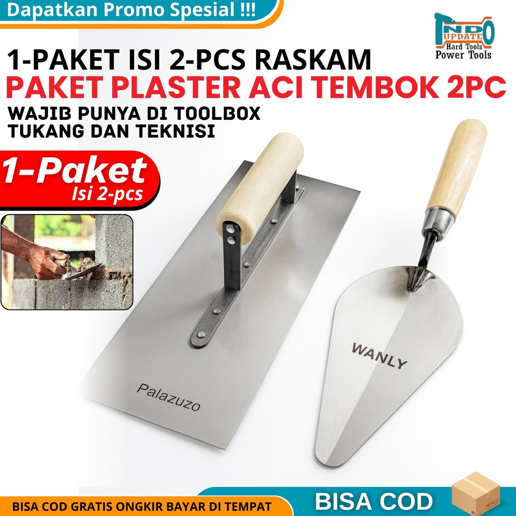 Paket Murah Roskam Acian Semen - Roskam Galur Asli Baja 27 cm dan Sendok Galur Asli Baja 20 cm