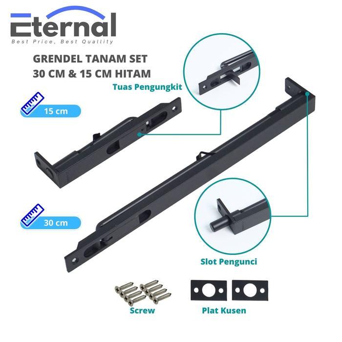Grendel Tanam Hitam Panjang 60 cm dan 30 cm Slot Pintu Satu Set Stainless Steel - 30 CM HITAM