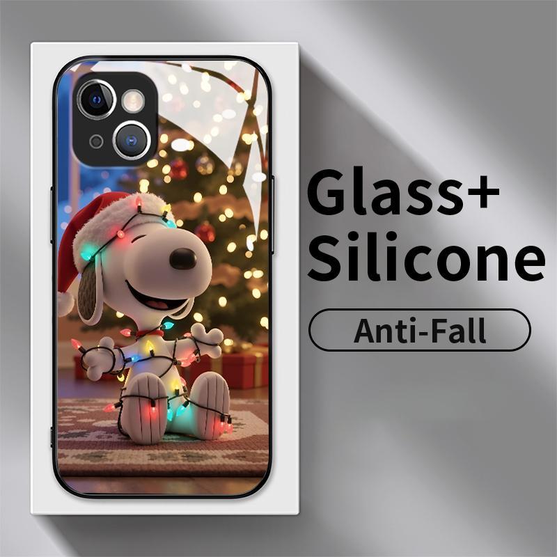 Casing For Iphone 13 11 Pro Max 12 Mini 14 Plus 15 Case HD Glass Silikon Back Anime Snoopy Cesing Hp