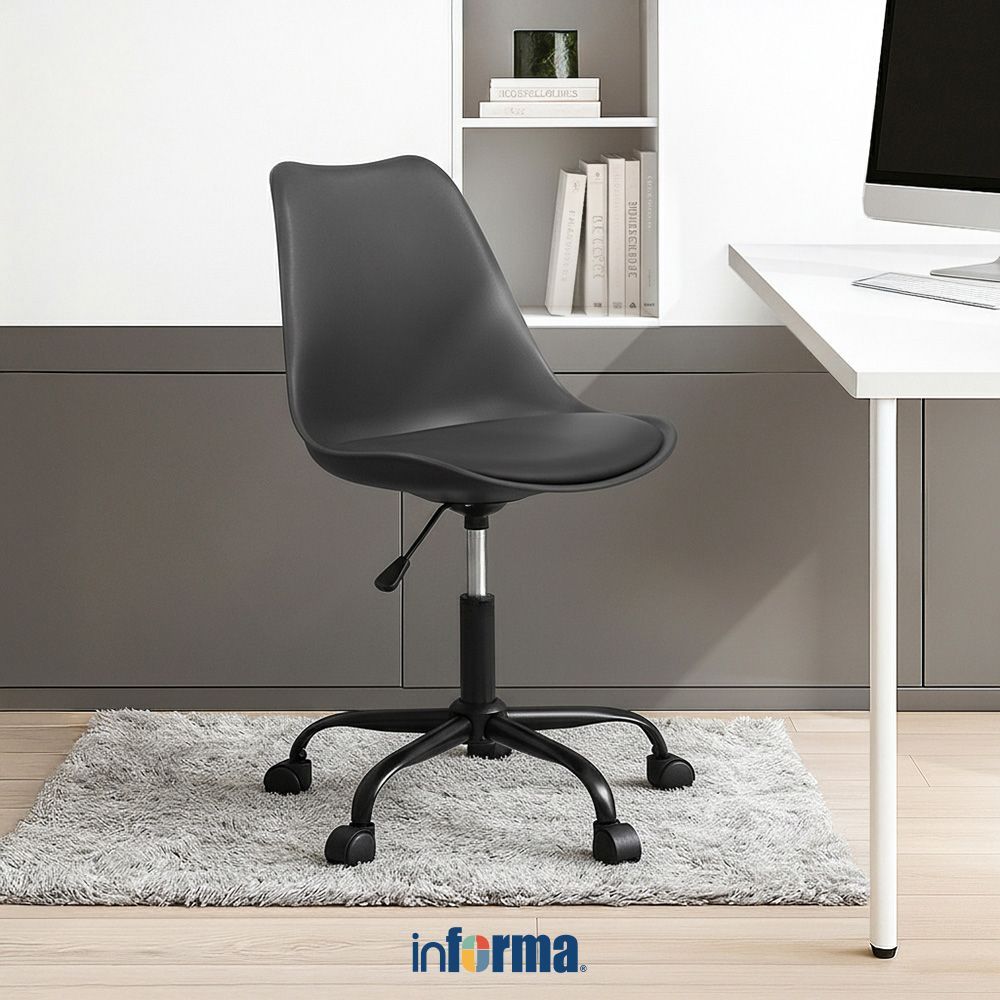 Informa Macaroons Kursi Kantor Sandaran Rendah V2 - Hitam Tempat Duduk Kerja Dengan Roda Office Chai