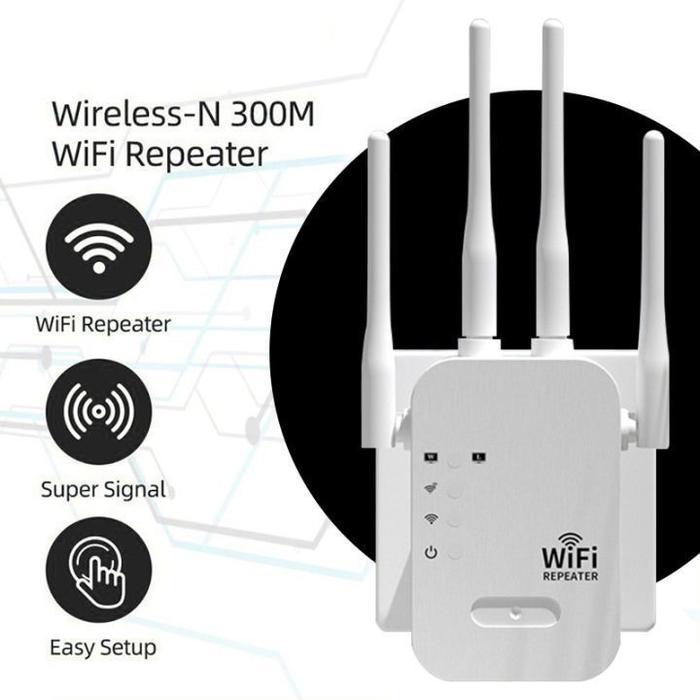 PIXELPUFF Penguat Sinyal 4TX WIfi Range Extander 4 Antena Cocok Untuk Perusahaan, Kafe Rumah, Dll