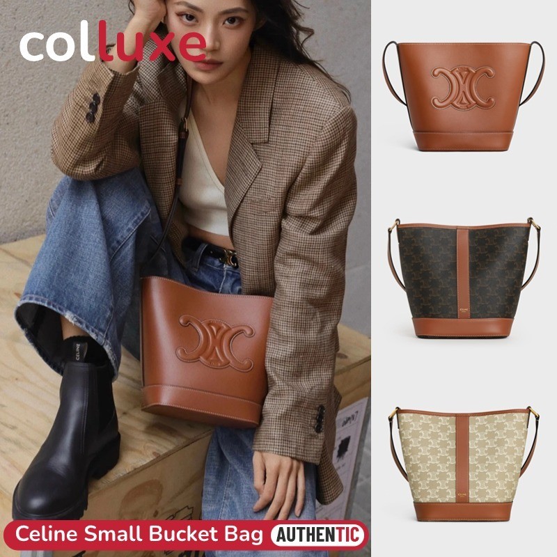 Menyediakan resi CELINE Small Bucket Bag 22cm tas tangki tas belakang wanita kulit sapi