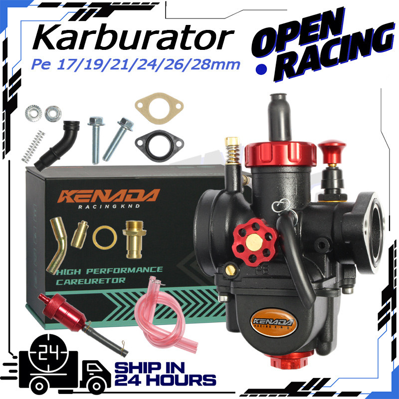 KENADA RACING  Karburator Karbu Pe 17/19/21/24/26/28mm Flange Black Cocok Untuk Sebagian Besar Seped