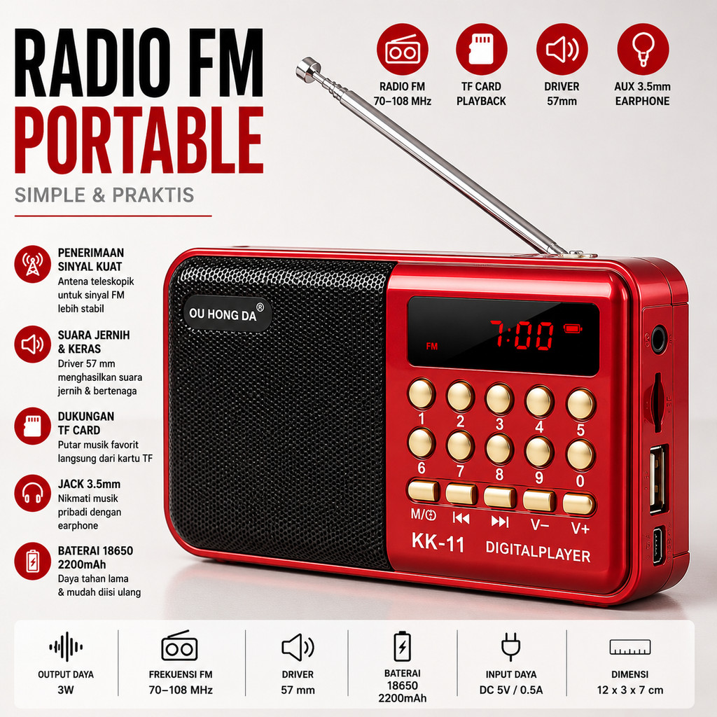 Radio FM Portable Pemutar Musik Mp3 Player Mini Saku Usb Slot Memory Card Tf Jack Audio 35mm Speaker