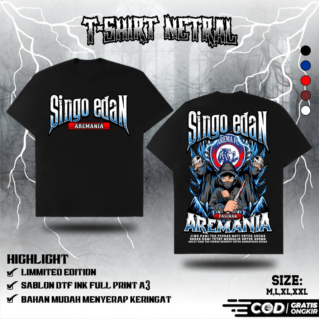 Baju Kaos Netral Desain Terbaru Singo Edan Pasukan Aremania Model Casual Distro Sablon Dtf Full Pung