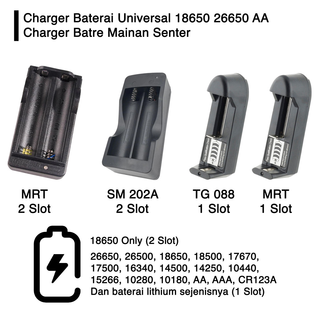 Charger Baterai Universal 18650 26650 AA Cas Batre Mainan Senter