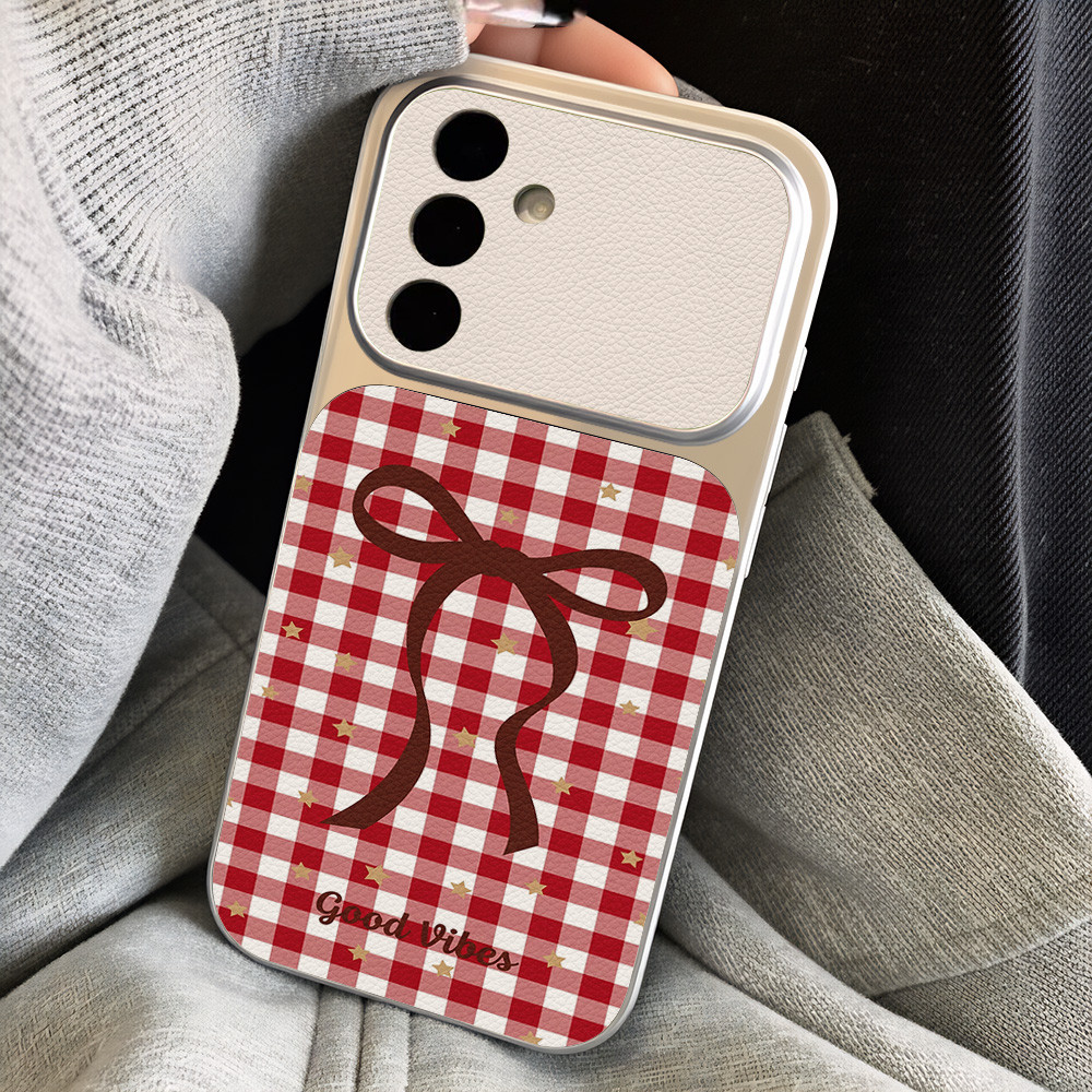 Busur Kotak-kotak Kulit Case Hp Untuk IPhone 11 12 13 14 15 16 17 Pro Max Case Lucu Cantik BeningTah
