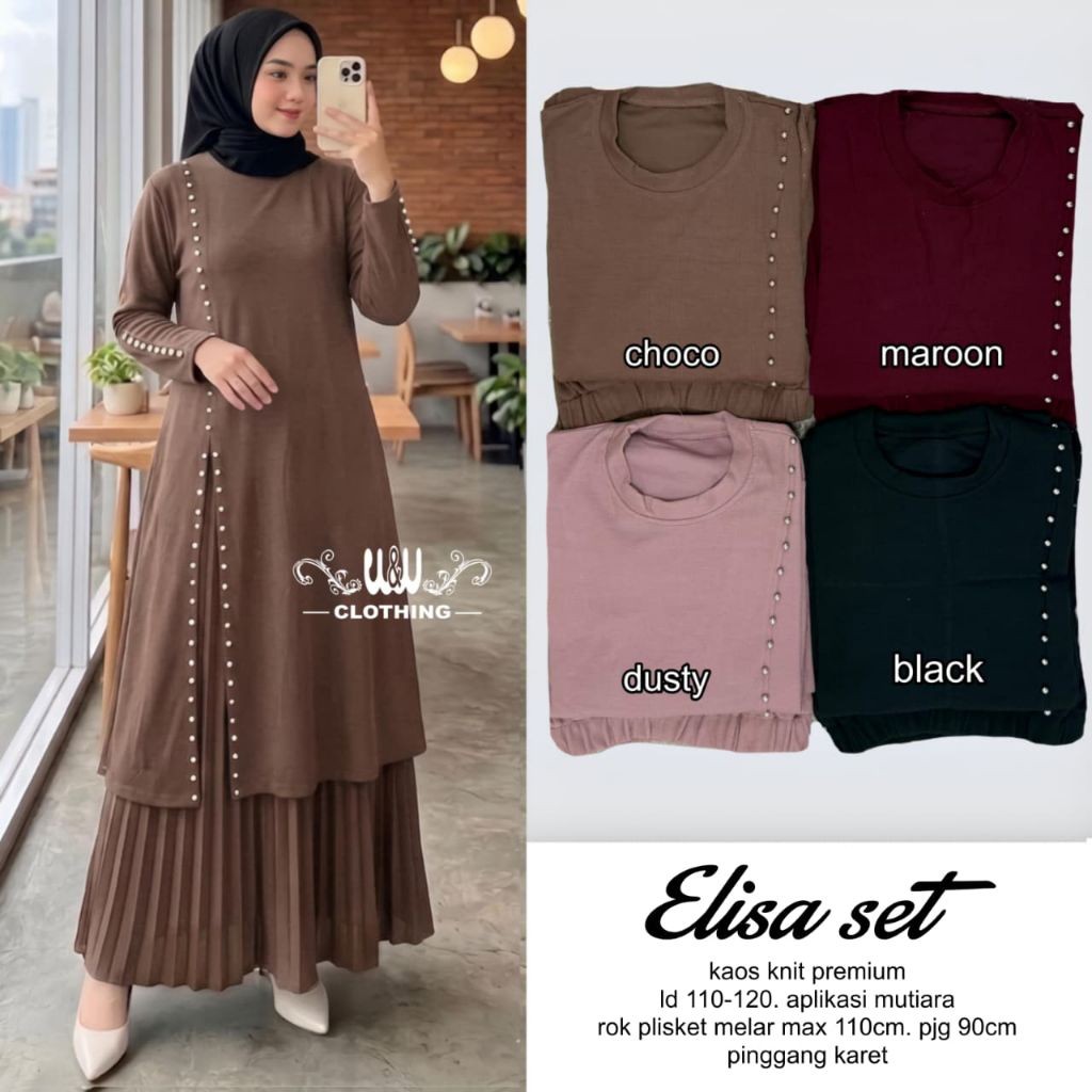 ada grup reseller tanyakan ke admin alya store Setelan Wanita Baju Tunik Dan Rok Plisket Elisa Set K