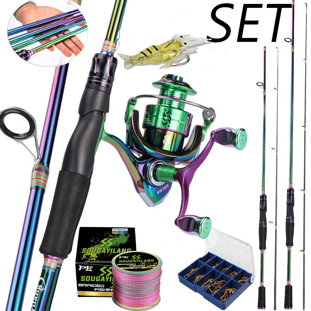 Joran Pancing Set Sougayilang  Fishing Rod M Power 2 Sections Reel Pancing 1000-5000 Series 5.0:1 Ge