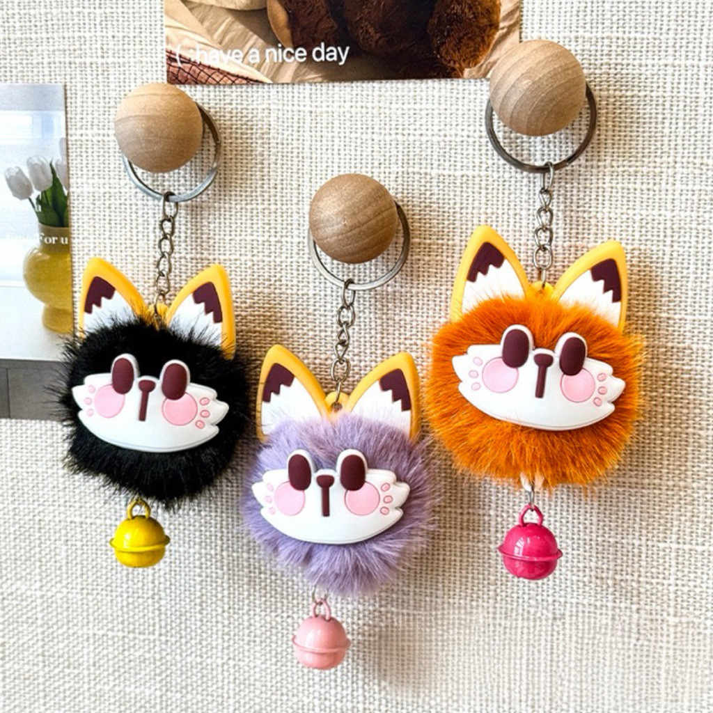 Gantungan Tas Serigala Bulu Wolfie Lonceng Imut Lucu Keychain