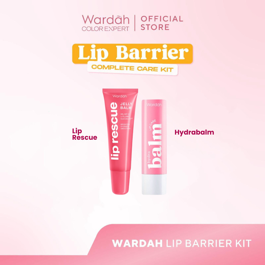 [PAKET BIBIR CERAH] WARDAH Lip Care Package - Hydrabalm Lip Care Peach Blossom, Lip Barrier Sunscree