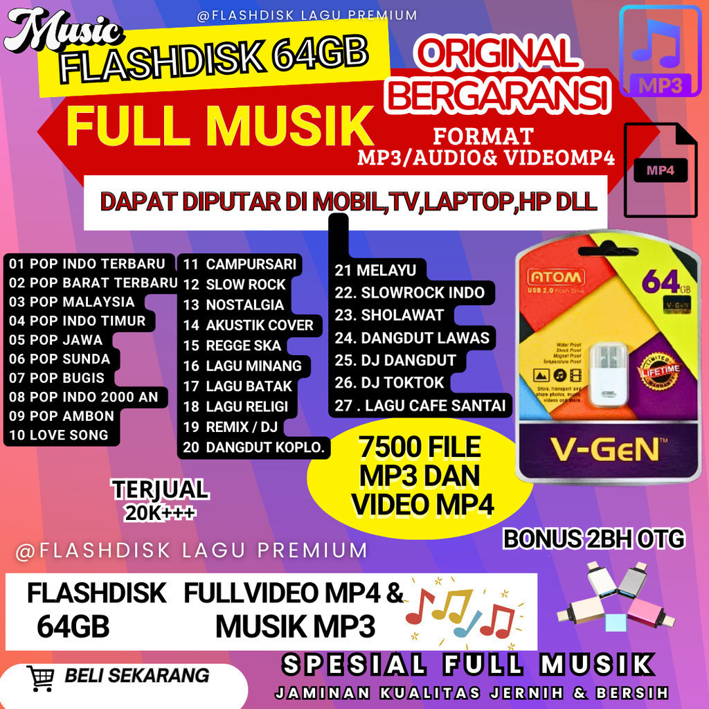 USB FLASHDISK LAGU 64gb  flashdisk usb flash original bergaransi lengkap murah isian banyak dan jern