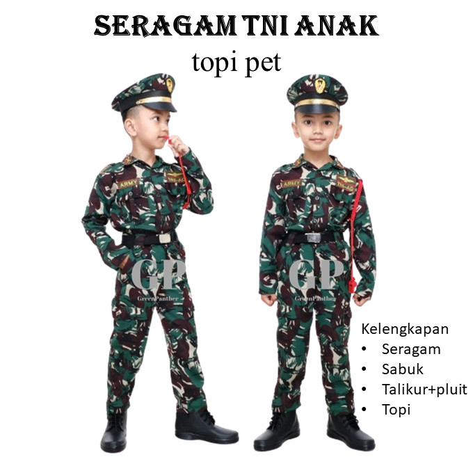 BAJU SERAGAM PDL TNI ANAK LAKI LAKI PEREMPUAN COWOK CEWE LORENG ARMY KOSTUM PROFESI SERAGAM KARNAVAL
