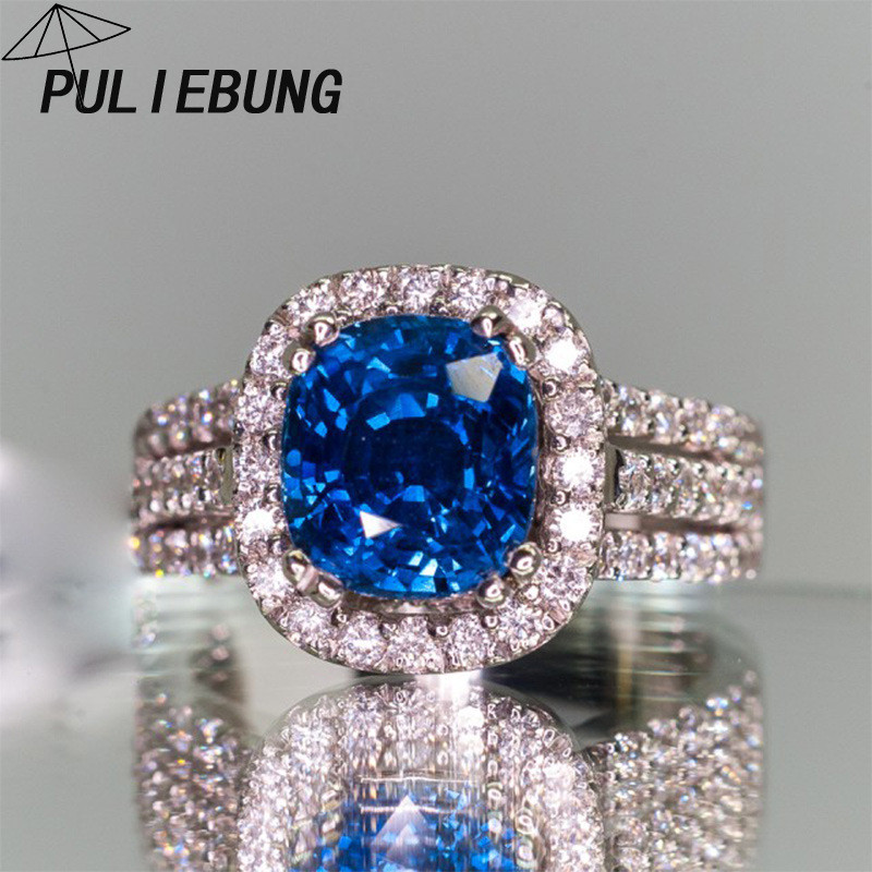 Cincin Berlian Tiga Baris Zircon Biru Mewah