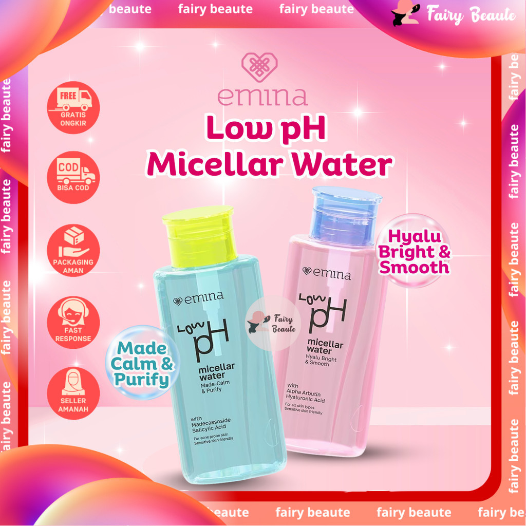 Emina Low pH Micellar Water HyaluBright & Smooth 300ml |BPOM| Makeup Remover-Double Cleansing