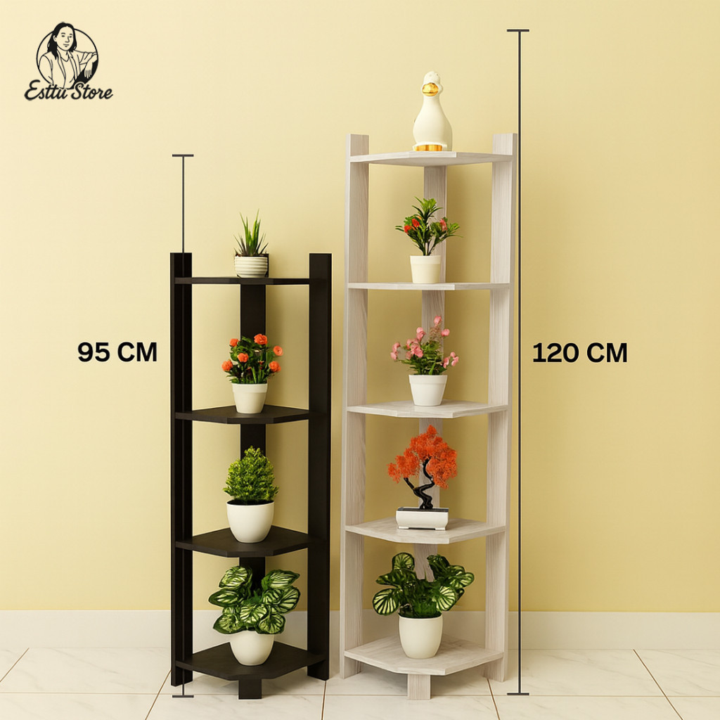 Rak Bunga Sudut 5 susun/Rak bunga pojok lantai/Rak bunga kayu Tinggi 115cm