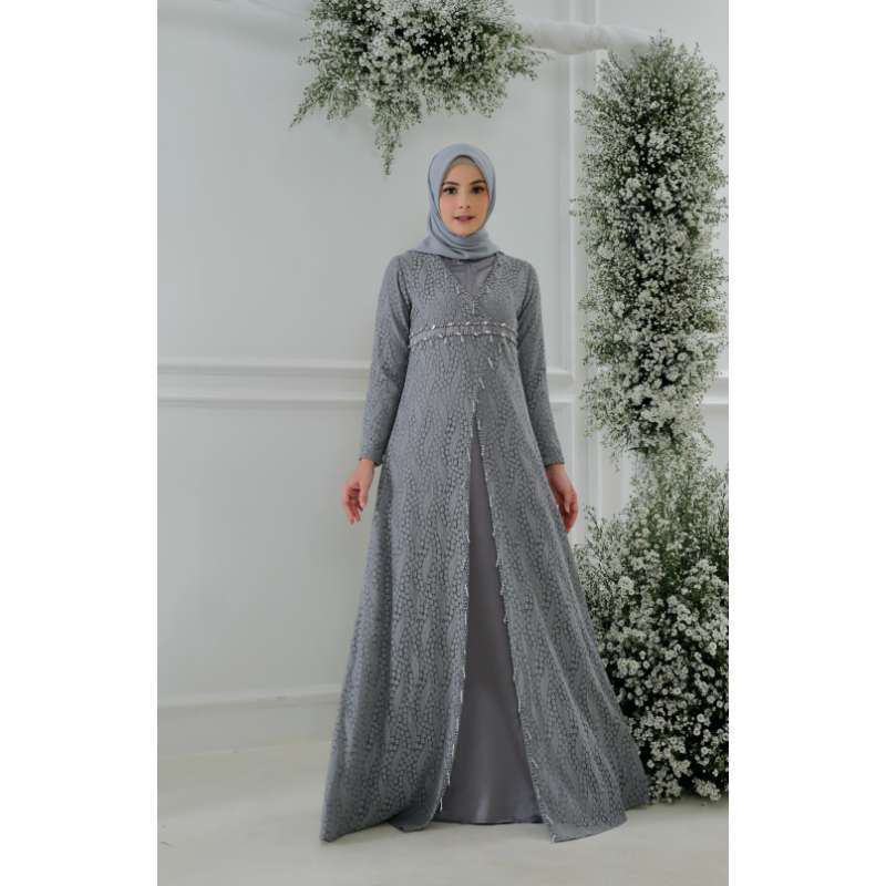 Javina Zaina Brocade Series Dress - Blue Grey