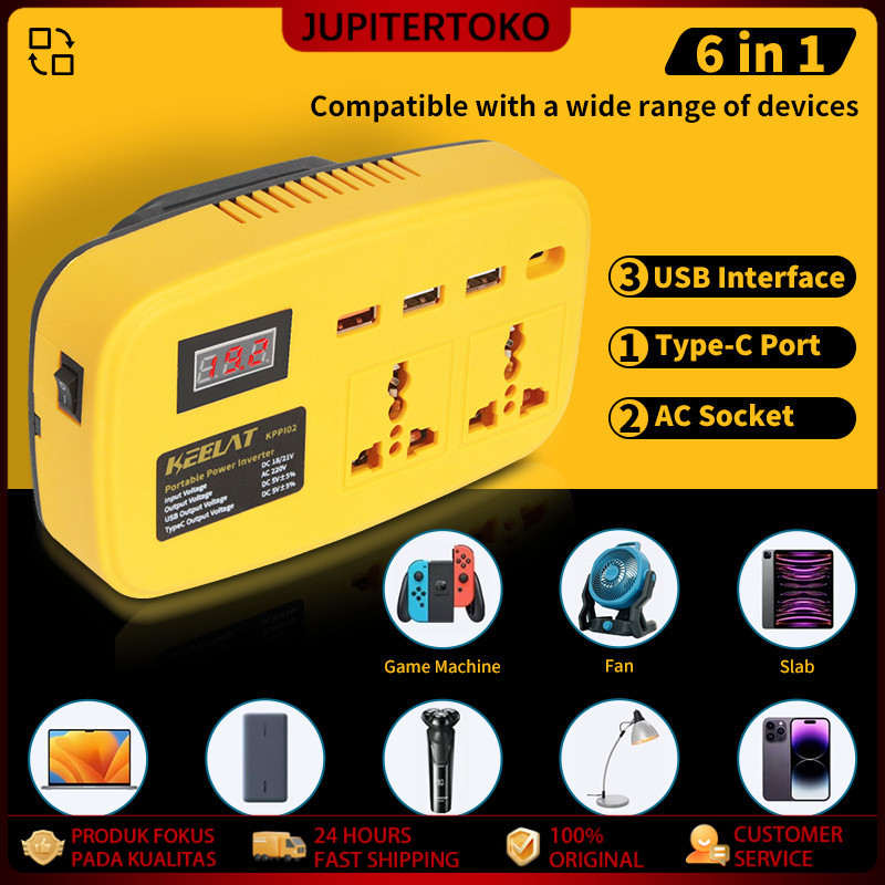 [KEELAT KPPI02] Super Power DIY Inverter Charger Portabel 6in1 21V to 220V 150W-3 USB Baterai Makita