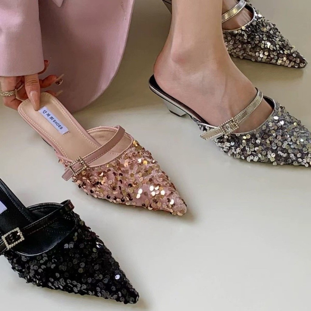 Sandal Hak Tinggi Wanita Model Prancis Ujung Runcing