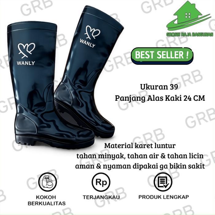 Sepatu Boots Pria Hitam karet Proyek / Sepatu Boot Tinggi Karet / Sepatu boots Safety Tahan Air - 39