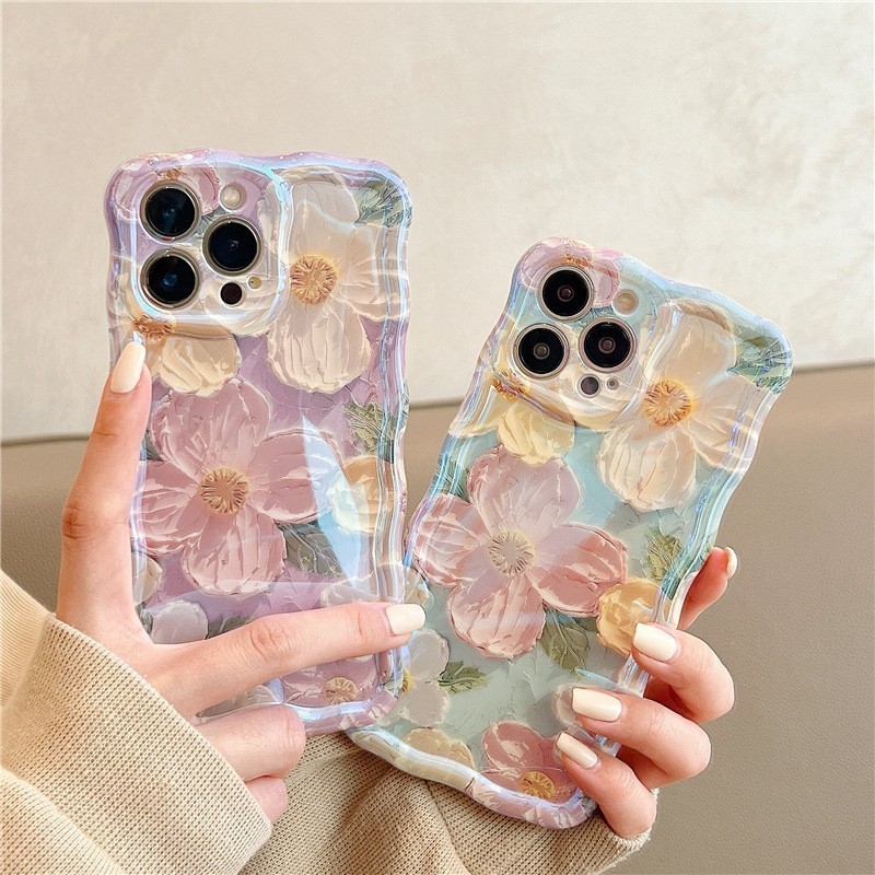 Casing Ponsel Bunga Putar Cahaya Biru Cocok untuk iPhone 17promax 16pro Cahaya Biru 15 14 13 26.5.9