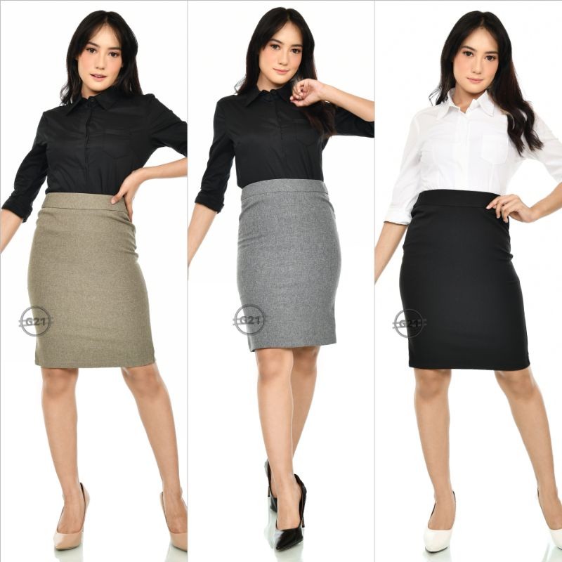 Rok Kerja Kantor Pendek Span Pencil Hitam Dan Warna Wanita Bahan Dasar Formal Import High Premium Qu