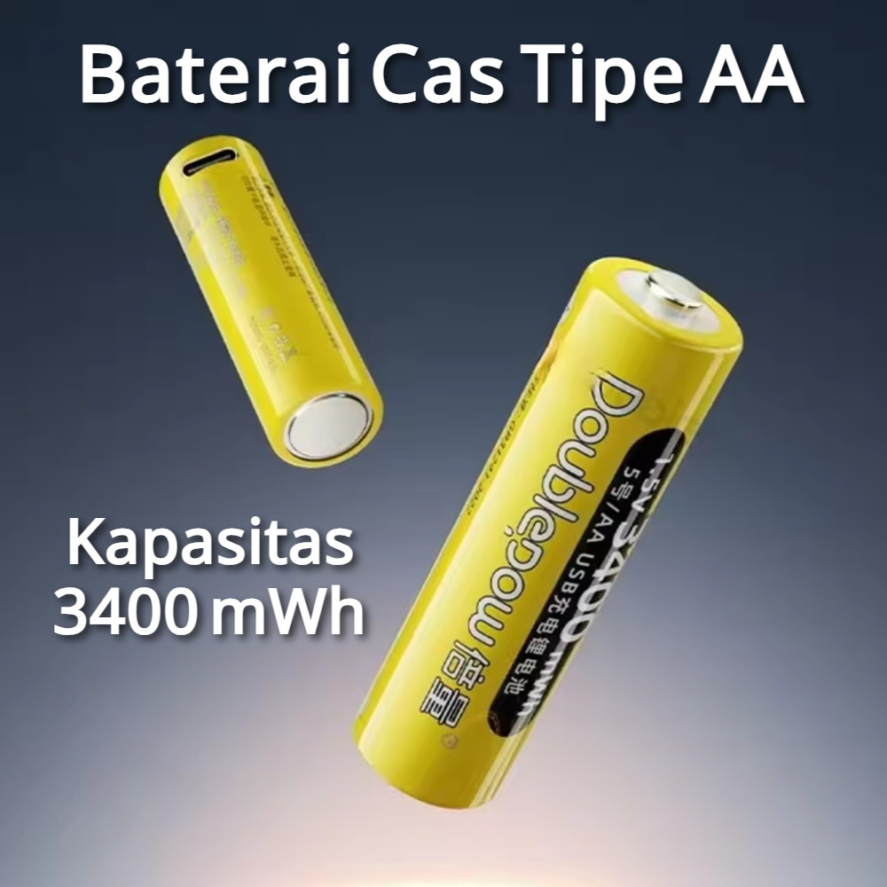 Baterai Cas Rechargeable AA 3400mWh USB Tipe C 1.5V Senter LED Kamera