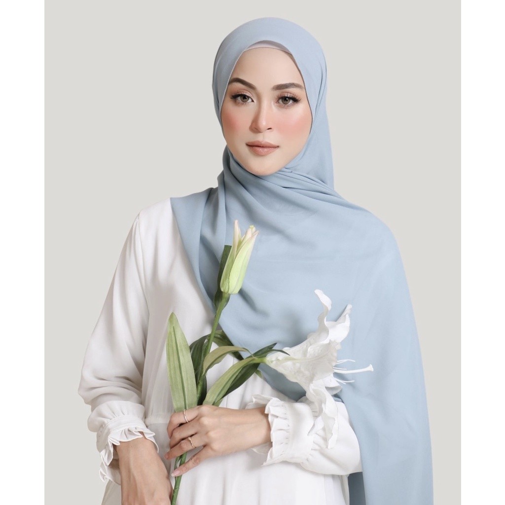 Pashmina Ceruty Babydoll Premium Korean Style Daily Hijab Warna Biru wardah