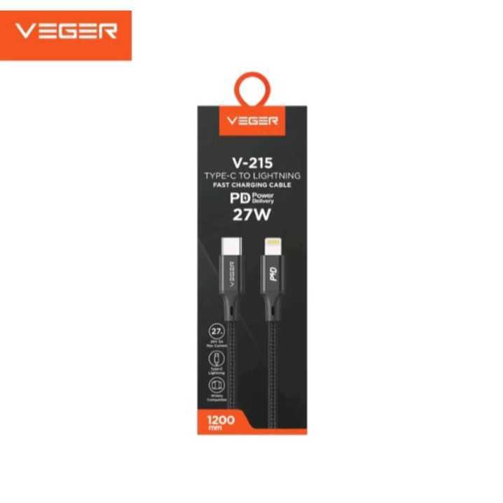 [min 2] Kabel VEGER V215 USB-C to LIGHTNING / Kabel data VEGER V205 27W PD TYPE C to LIGHTNING Fast 