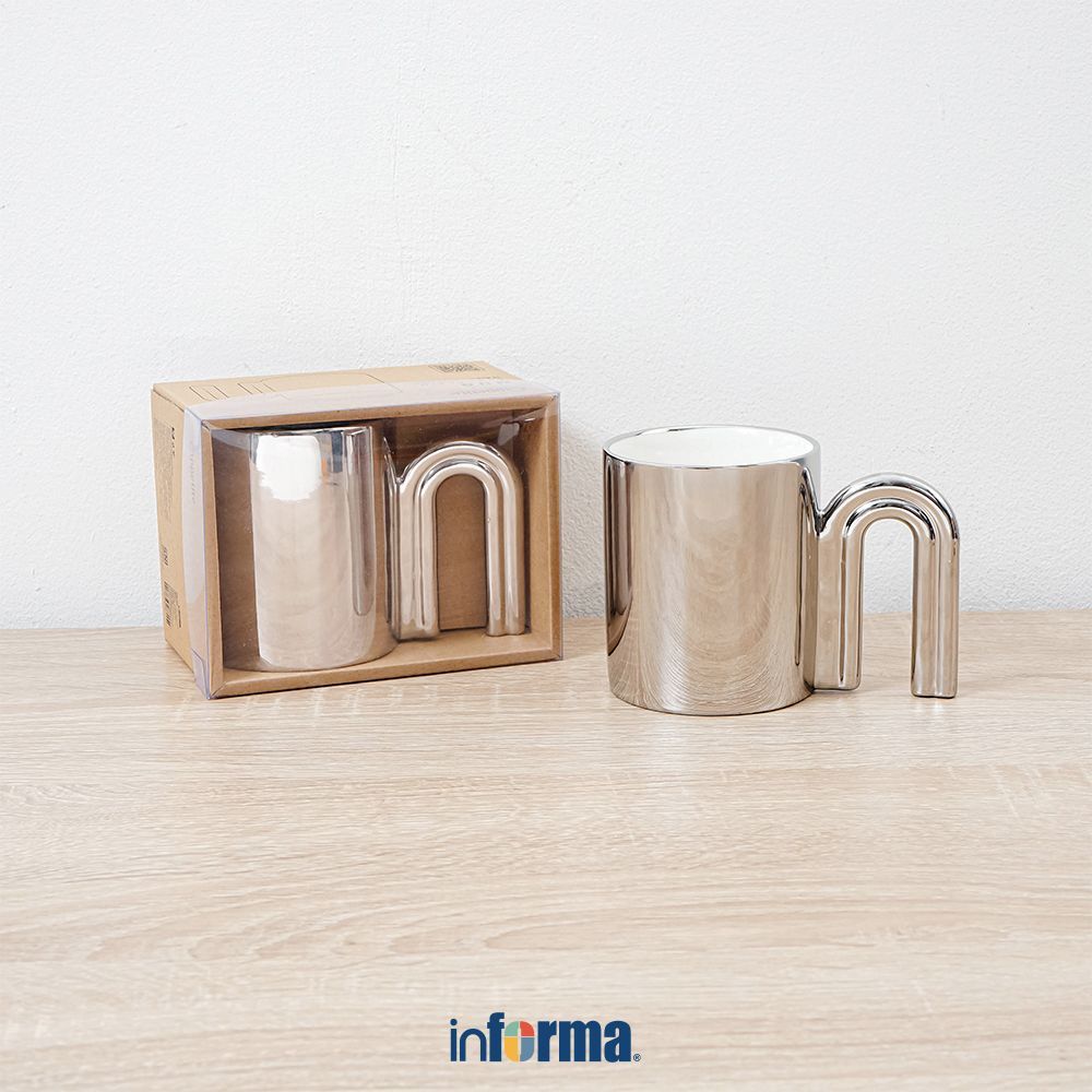 Informa Appetite Arion Mug Porcelain Dengan Handle Silver Plated 380 ml - Silver Gelas Dengan Handle