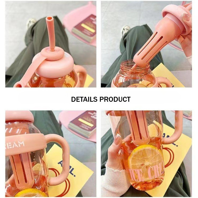 GROWSIR Tumbler Botol Minum Ice Cream Viral Jumbo 1300ML Aesthetic Sedotan Infuser Pegangan Gagang