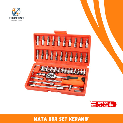 Kapusi Kunci Sock Set 46pcs CR-V Alat Perkakas 1/4" K-9819