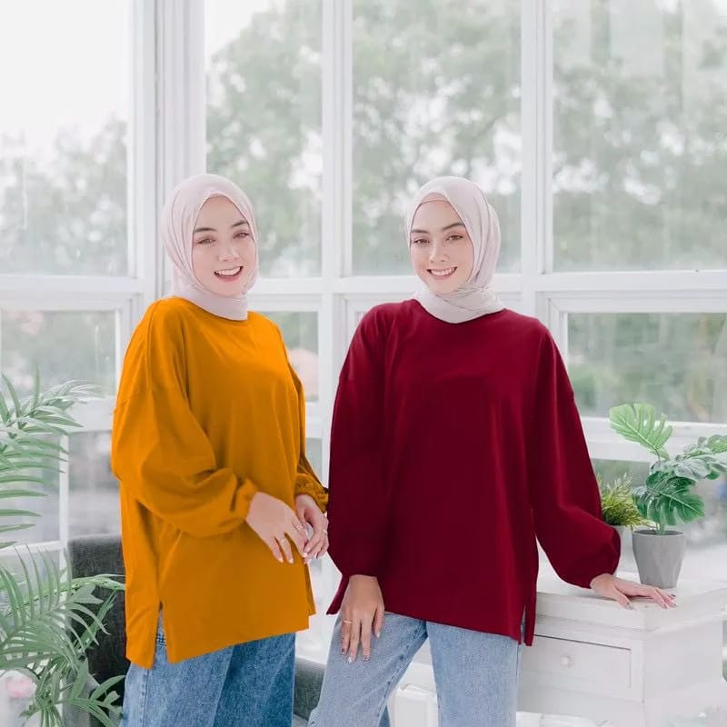 BLOUSE BABYTERRY LD 130 LENGAN PANJANG POLOS OVERSIZE - ATASAN JUMBO LD 130