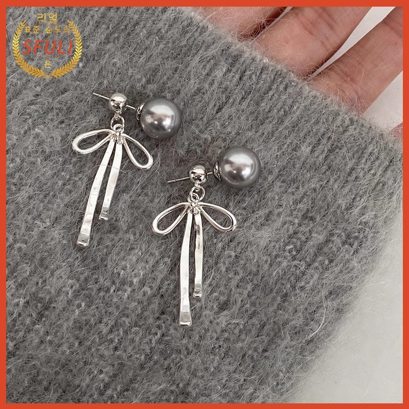 Anting Pita Rumbai Mutiara Abu-abu Fashion Untuk Wanita Anting Panjang Elegan