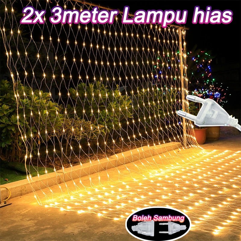 RANUWI 3mx2m Lampu Hias Natal Lampu Kelap Kelip Lampu Hias Lampu Jala Tirai Panjang Waterproof Lampu