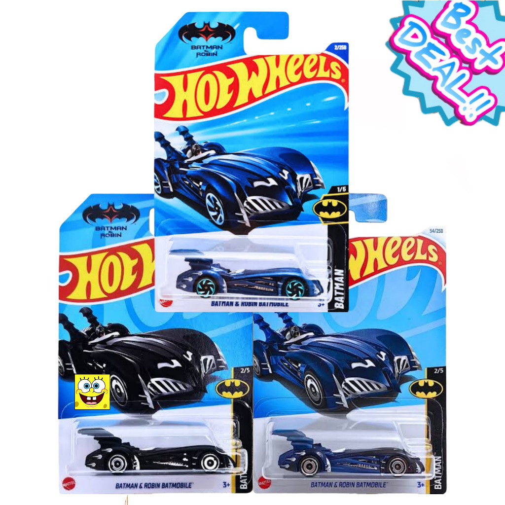 Hot Wheels Batman & Robin Batmobile Hitam Biru - Diecast Mobil Batman