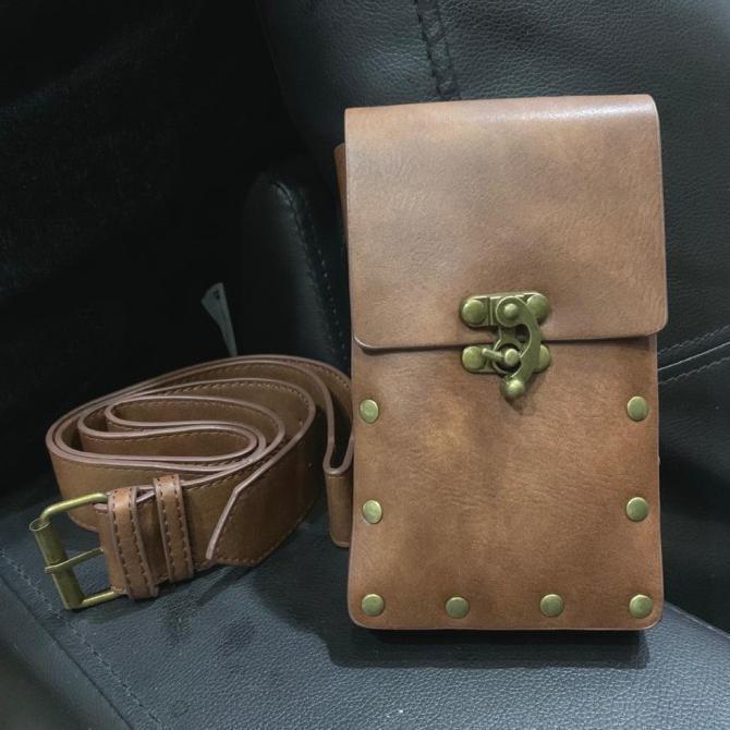 Sarung Tas Kacamata Vertikal + Tali Pinggang Kulit Asli Sapi Gadget Hp