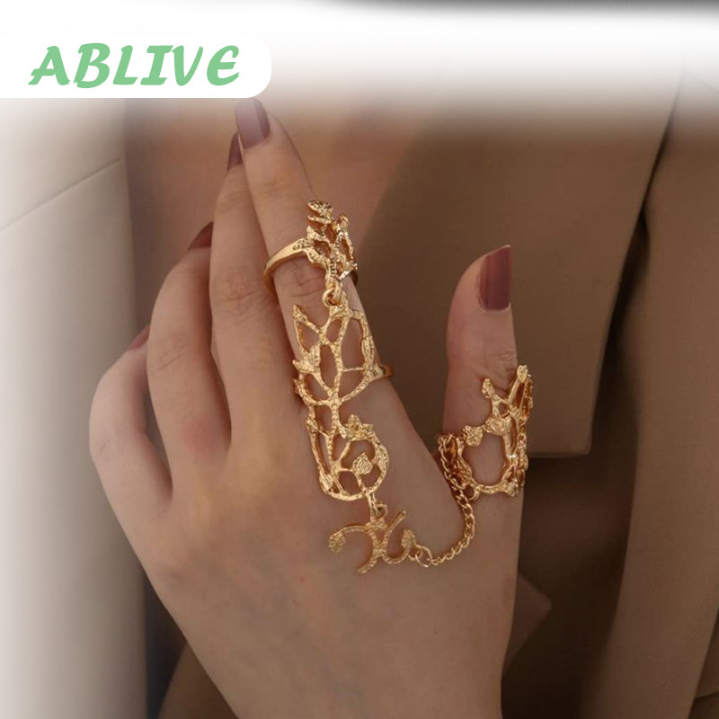 Cincin Rantai Sambung Full Finger Ring Wanita Cincin Gothic Punk