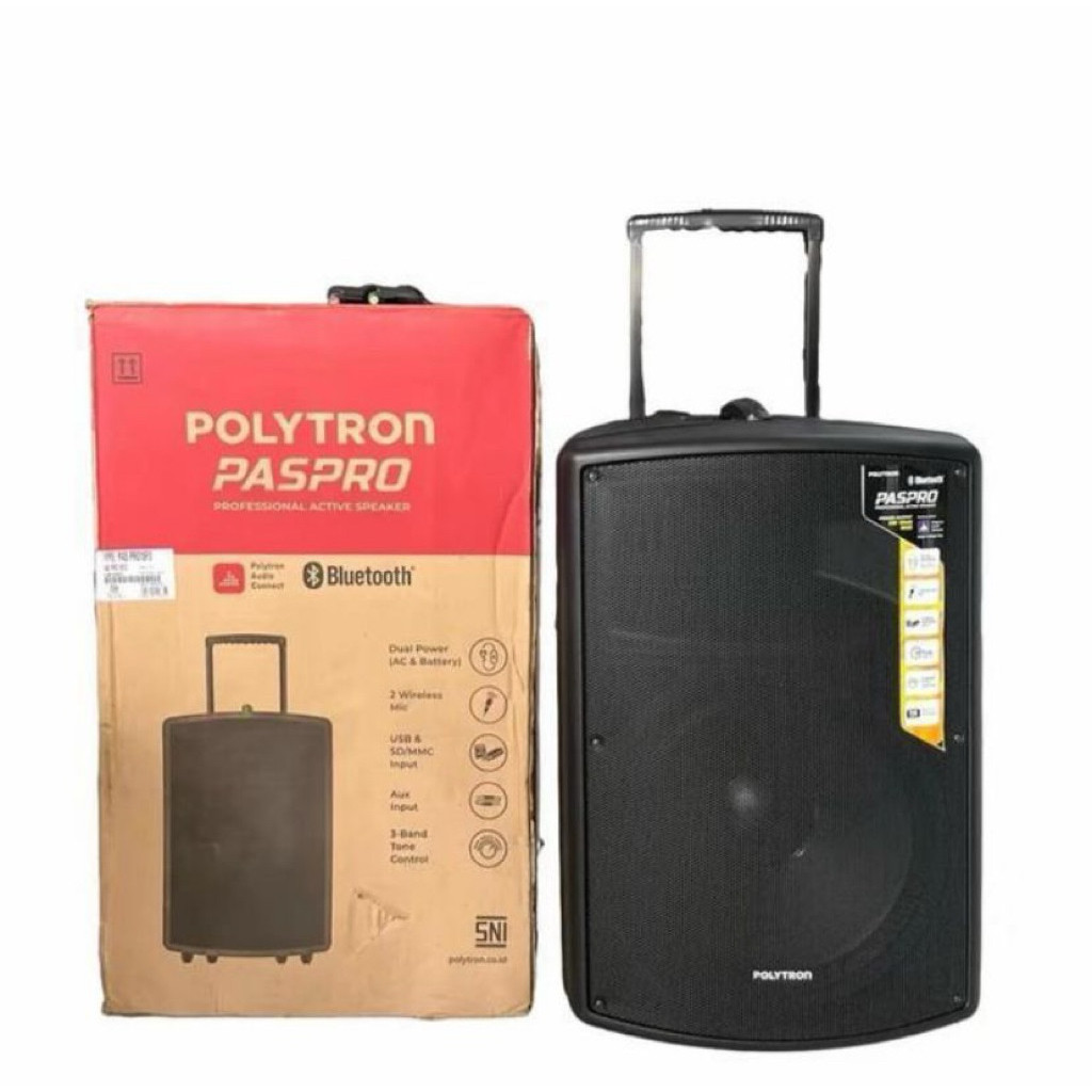 POLYTRON SPEAKER AKTIF 15 INCH PAS PRO 15F3 EXTRA BASS 120 W RMS FREE 2 MIC WIRELESS BATERAI MIC