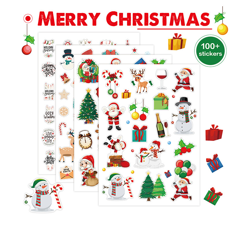 Stiker Natal 4Pcs/Set – Hiasan Anak & Bingkisan, Mudah Dipasang