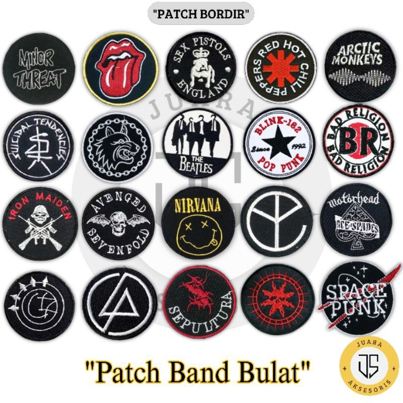 SPAARKLY Patch Bordir Emblem Bulat Logo Band Populer Iron Patch Bordir Logo Aksesoris Bordir Logo Ke
