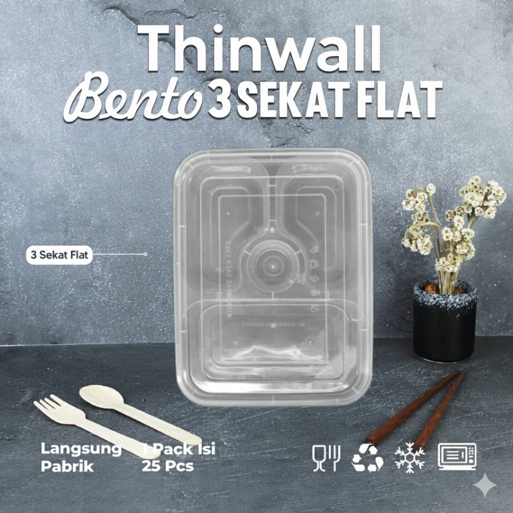 TERLARIS Kotak Makan Plastik 3 Sekat / Thinwall Bento Sekat 3 / Box Bento 3 Sekat