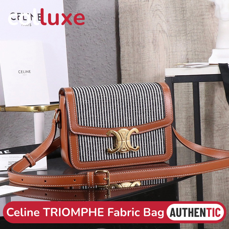 Celine BaruTas Bahu Wanita Celine Medium TRIOMPHE 22cm Kain Klasik Dan Kulit Betis 191242