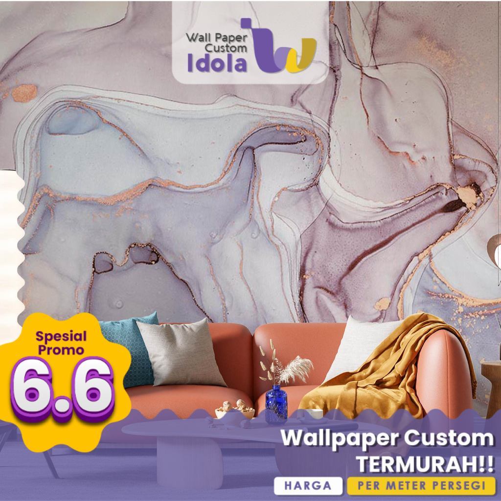 Wallpaper Custom Motif Abstrak Marmer / Marble Untuk Kamar Tidur Premium Quality