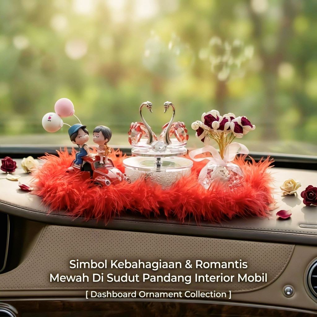 (mesin turbo) [ NEW SET LENGKAP ] Pajangan & Parfum Mobil Eksklusif Angsa Putar Mutiara Bunga Krista