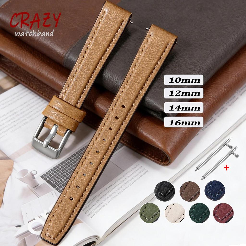 Thin Cowhide Leather Silicone Watch Strap 10mm 12mm 14mm16mm Slim Women Bracelet Universal for Lola 