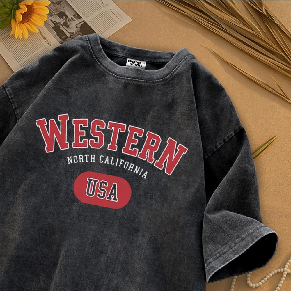 Oversize Style - Tshirt Kaos Lengan Pendek | Motif Western | Black Washed | Bahan Cotton