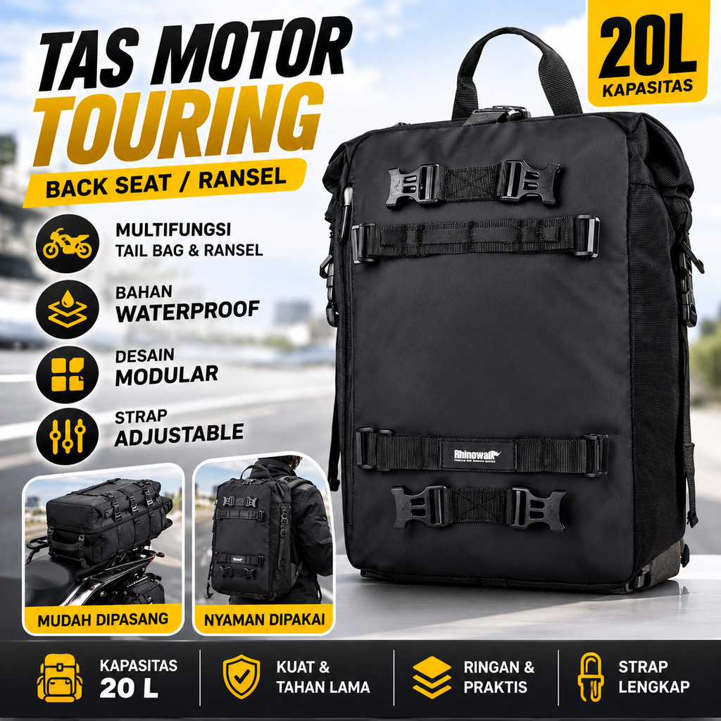 Tas Ransel Motor Touring Back Seat Tail Storage Bag 20L Tempat Penyimpanan Jok Motor Tail Bag Multif