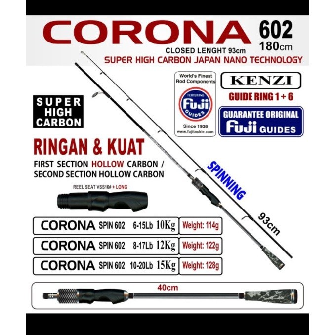joran pancing kenzi corona 180 cm 602 pilihan 10 12 15kg